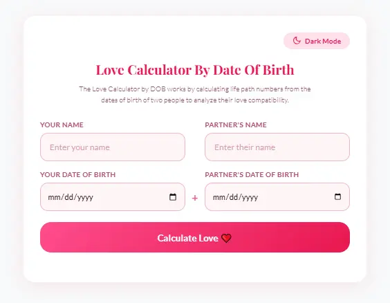 Love Calculator By Date Of Birth 1 dob